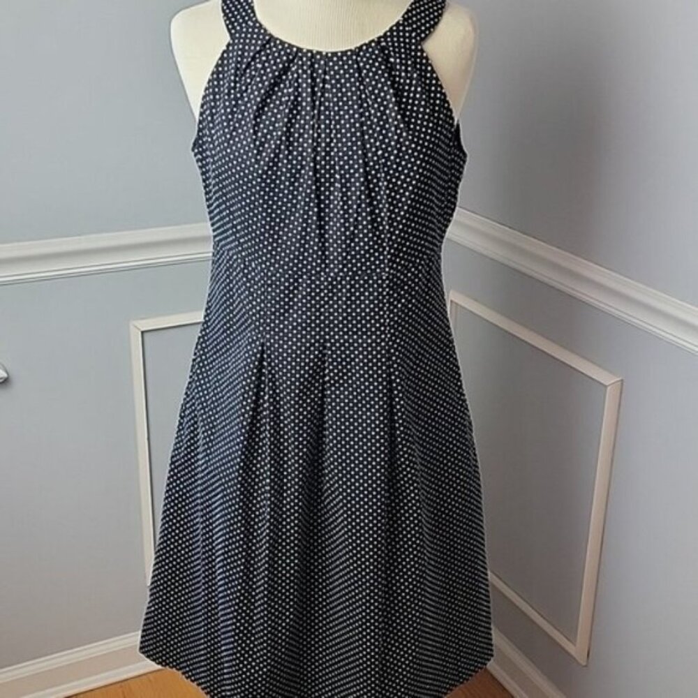 NINE WEST Black White Polka-Dot Fit & Flare Pleated Retro Halter Party Dress 10